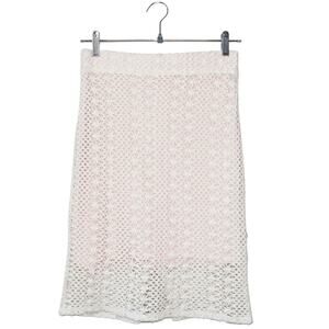 Free People Ivory & Pink Crochet Pin Up Pencil Skirt